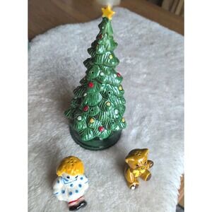 1970's Avon Merry Christmas Tree Hostess Set Ceramic Tree w Salt Pepper  Shakers